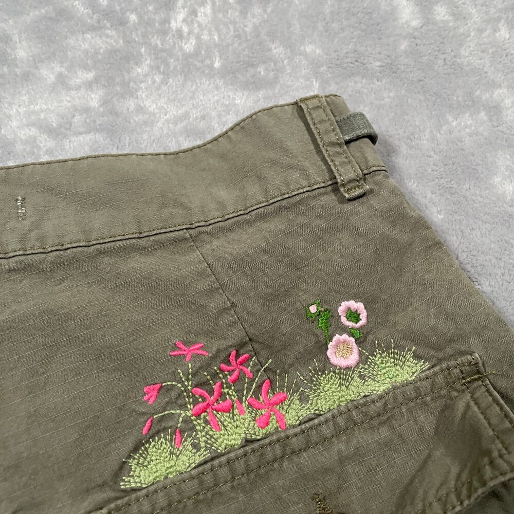 Off White Shorts Womens 26 Green Flower Embroidery Cargo Streetwear Military - Picture 12 of 16